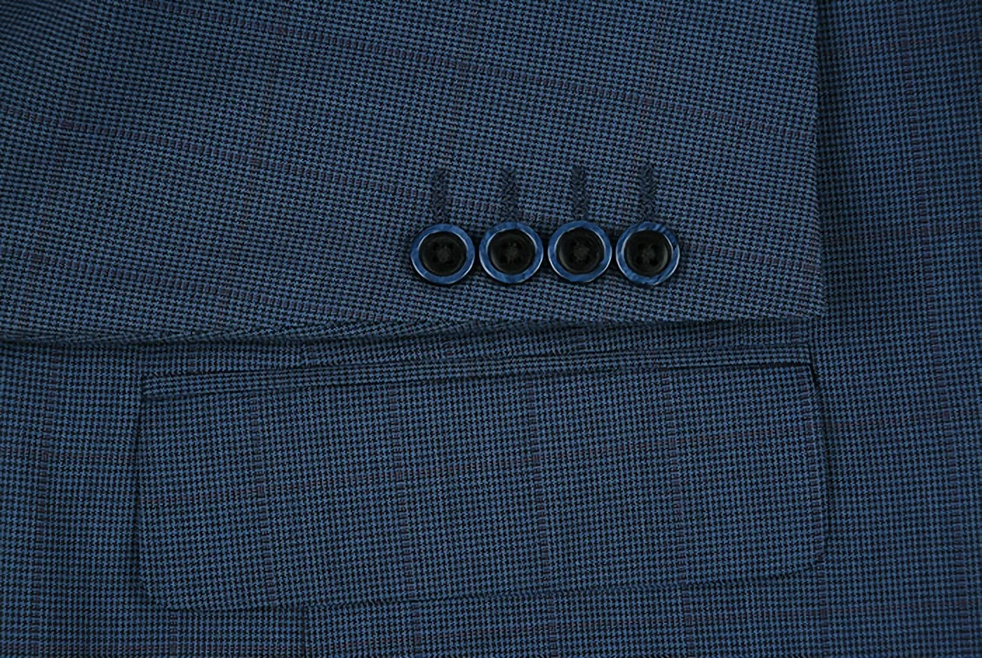 100% Wool Mini Check Pattern Regular Fit 2 Button Blazer in Blue