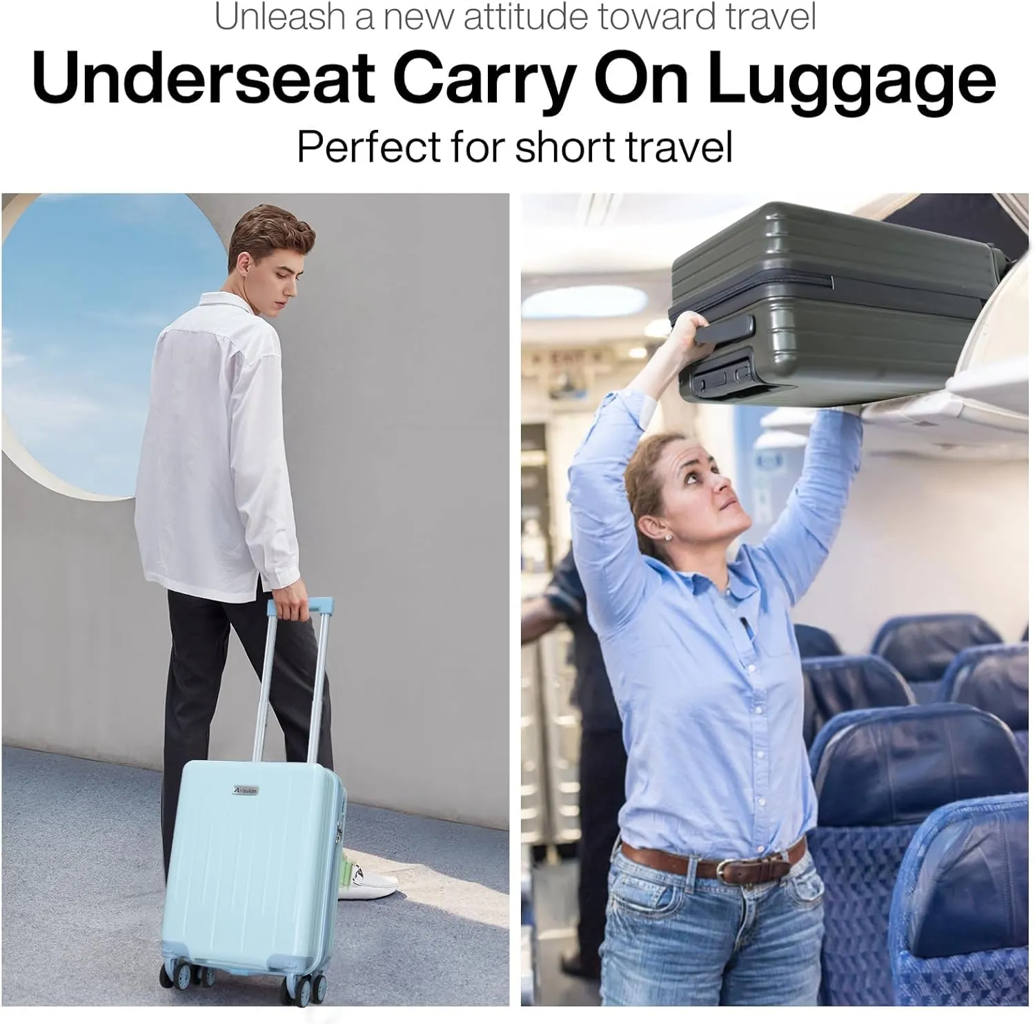 18-inch Carry-on Boarding Luggage: Equipped with Movable Wheels, TSA Approved,Under the Seat, Hard Shell Construction, Lightweight Bag with Essential Accessories (Greenish Grey)