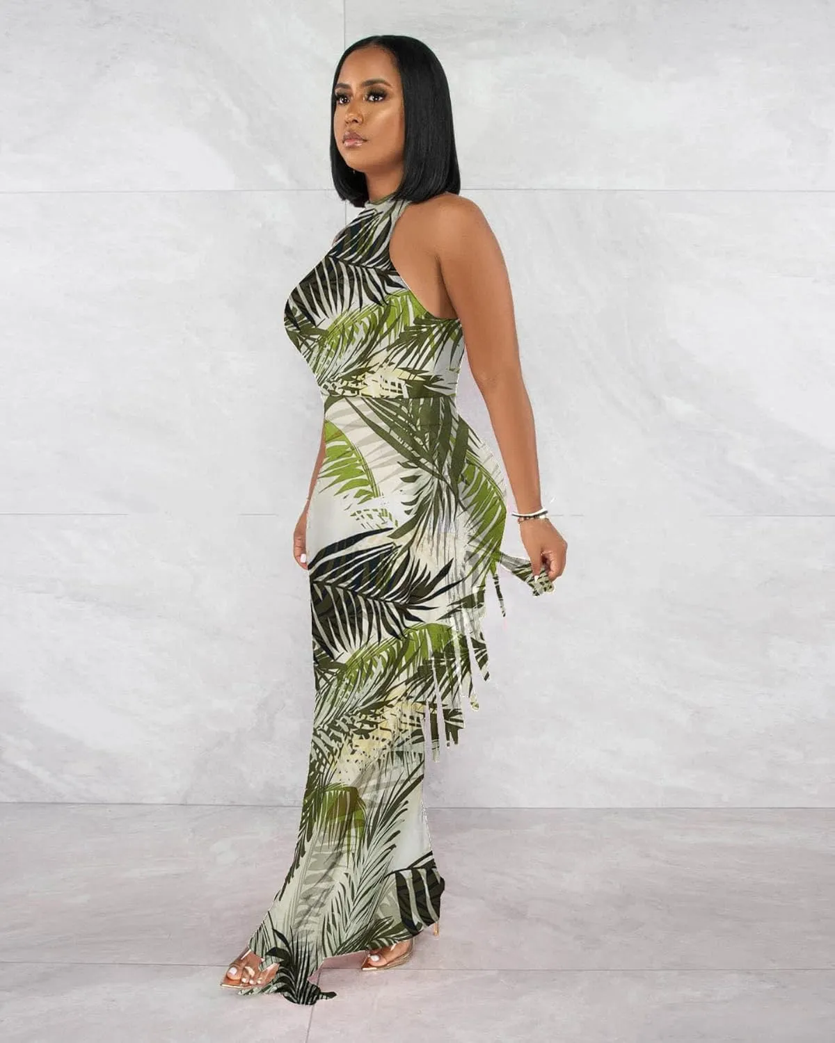 2 Piece Outfits for Women Sexy Halter Neck Sleeveless Crop Tops Ruched Bodycon Dresses Jumpsuits Fringe Skirt Sets