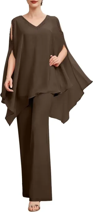 2 Pieces Jumpsuit/Pantsuit Separates V Neck Mother of The Bride Pant Suits Wedding Guest Dresses