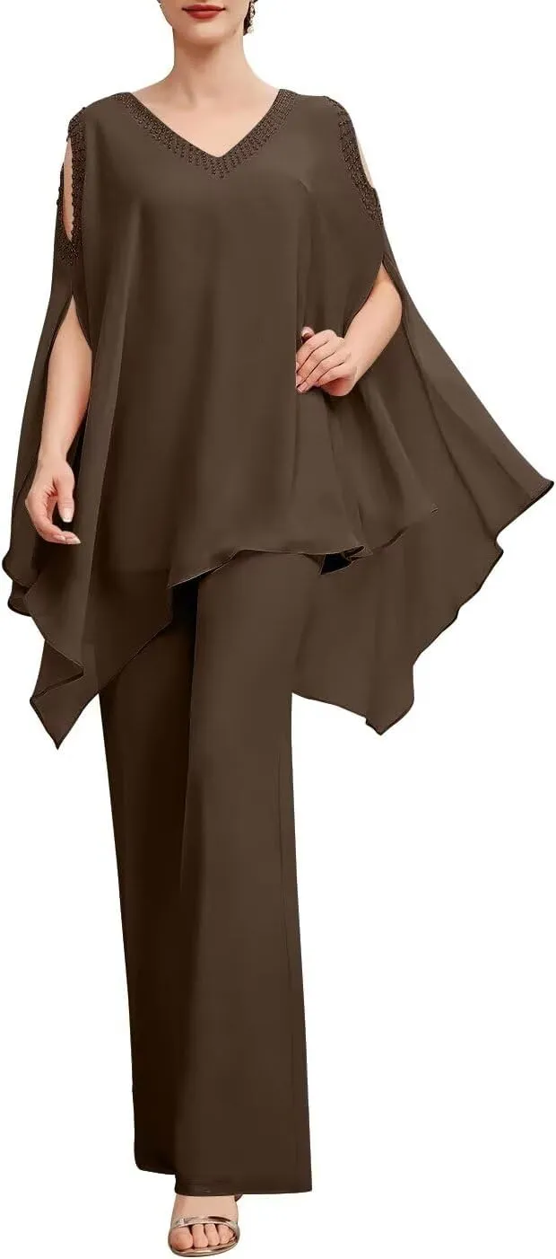 2 Pieces Jumpsuit/Pantsuit Separates V Neck Mother of The Bride Pant Suits Wedding Guest Dresses