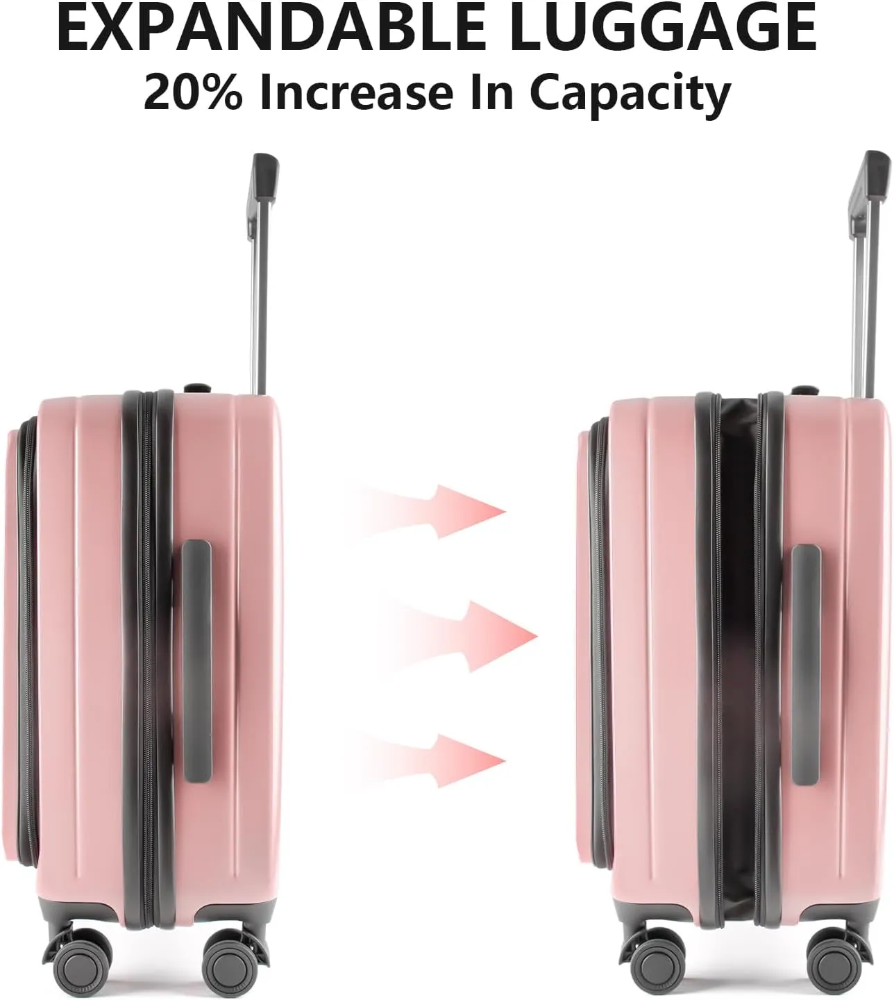 20-Inch Hardshell Carry-On Luggage with Front Compartment, 360-Degree Spinner Wheels, TSA Lock, Cup Holder & Bag Hook - Airline Approved Business Travel Suitcase (pink)