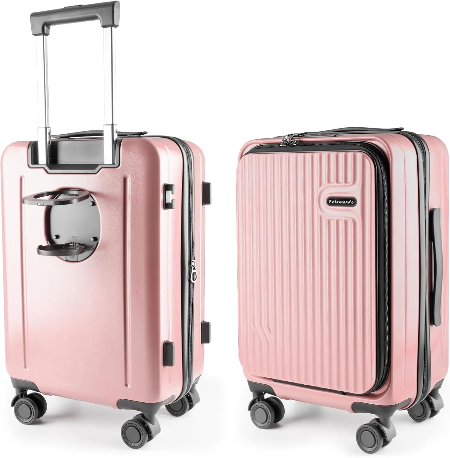 20-Inch Hardshell Carry-On Luggage with Front Compartment, 360-Degree Spinner Wheels, TSA Lock, Cup Holder & Bag Hook - Airline Approved Business Travel Suitcase (pink)