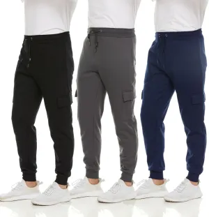 3 Pack: Men's Fleece Cargo Jogger Active Athletic Sweatpants with Pockets
