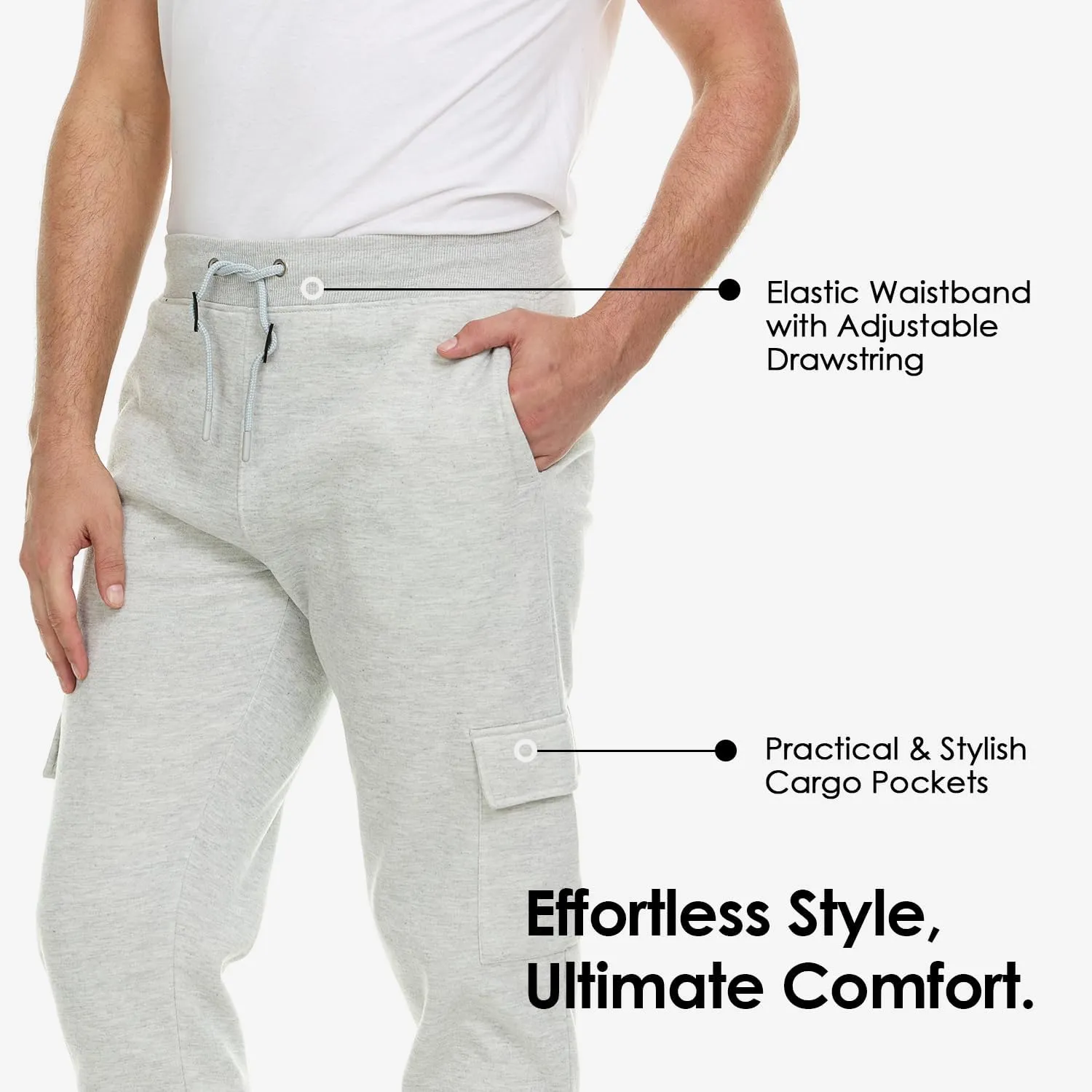 3 Pack: Men's Fleece Cargo Jogger Active Athletic Sweatpants with Pockets