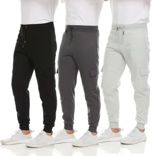 3 Pack: Men's Fleece Cargo Jogger Active Athletic Sweatpants with Pockets