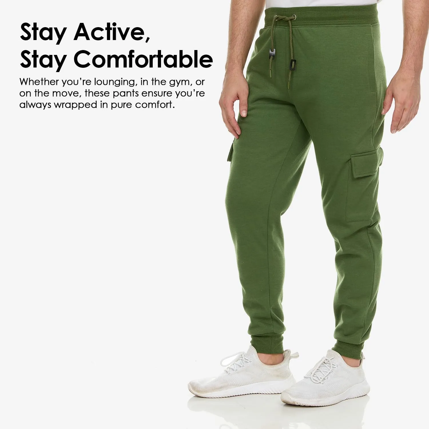 3 Pack: Men's Fleece Cargo Jogger Active Athletic Sweatpants with Pockets