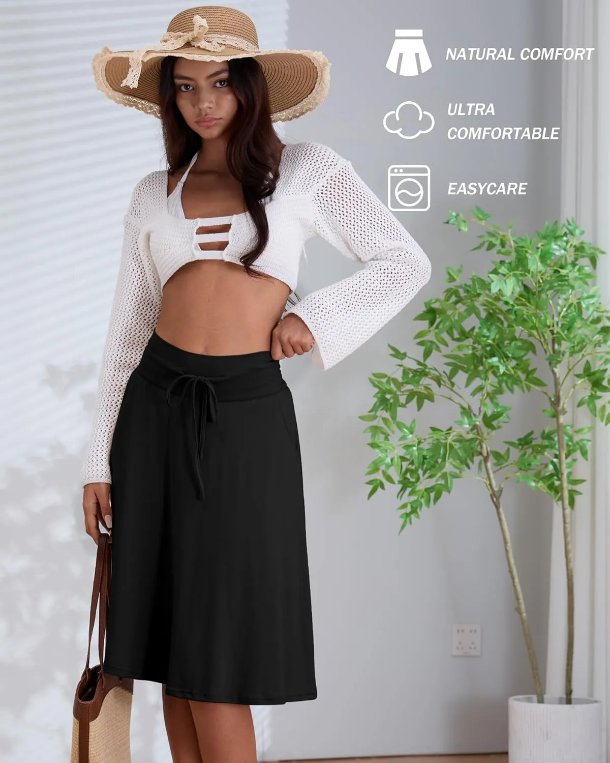 3 Pack Plus Size Skirts for Women Knee Length Flared Midi Stretchy Drawstring Summer Skirts 1X-5X