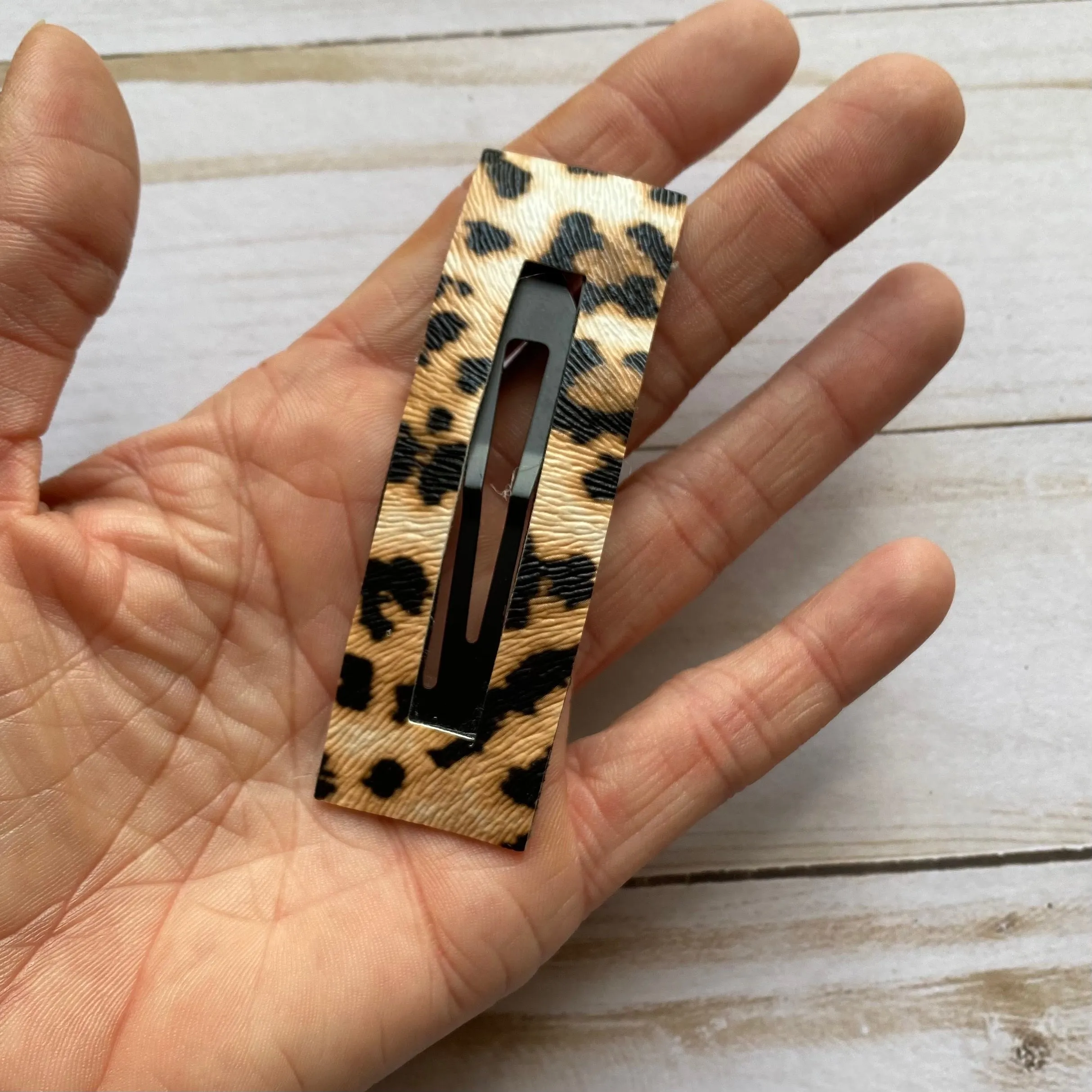 3.25 Tan and Black Animal Print Rectangle Snap Clip