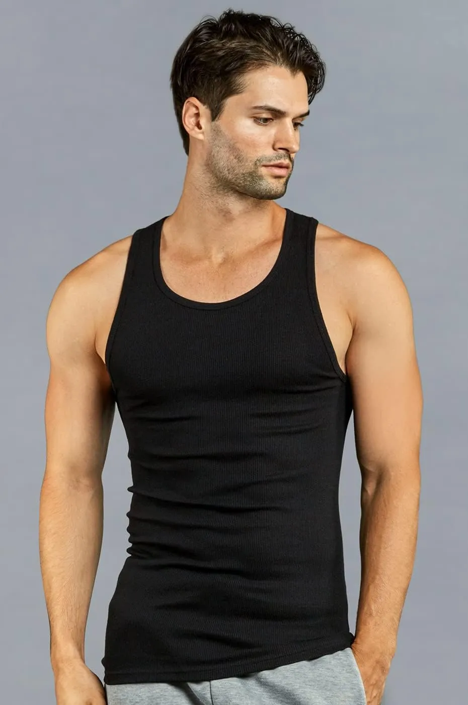 6 Pack Mens A-Shirt 100% Cotton Muscle Tank Top Gym Undershirt Ribbed Black L