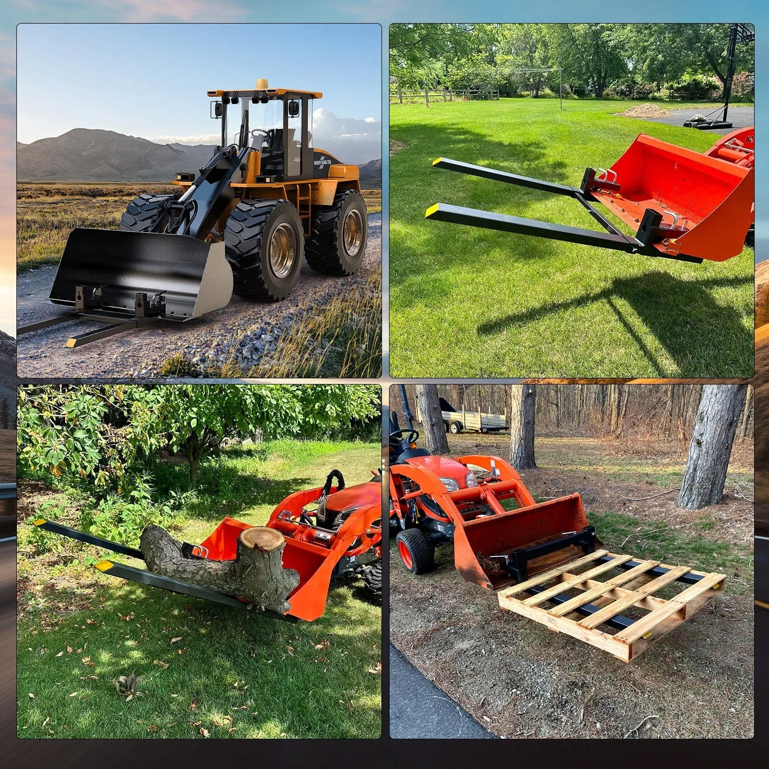 60Inch 4000lbs Clamp on Pallet Forks Heavy Duty Tractor Forks with Adjustable Stabilizer Bar