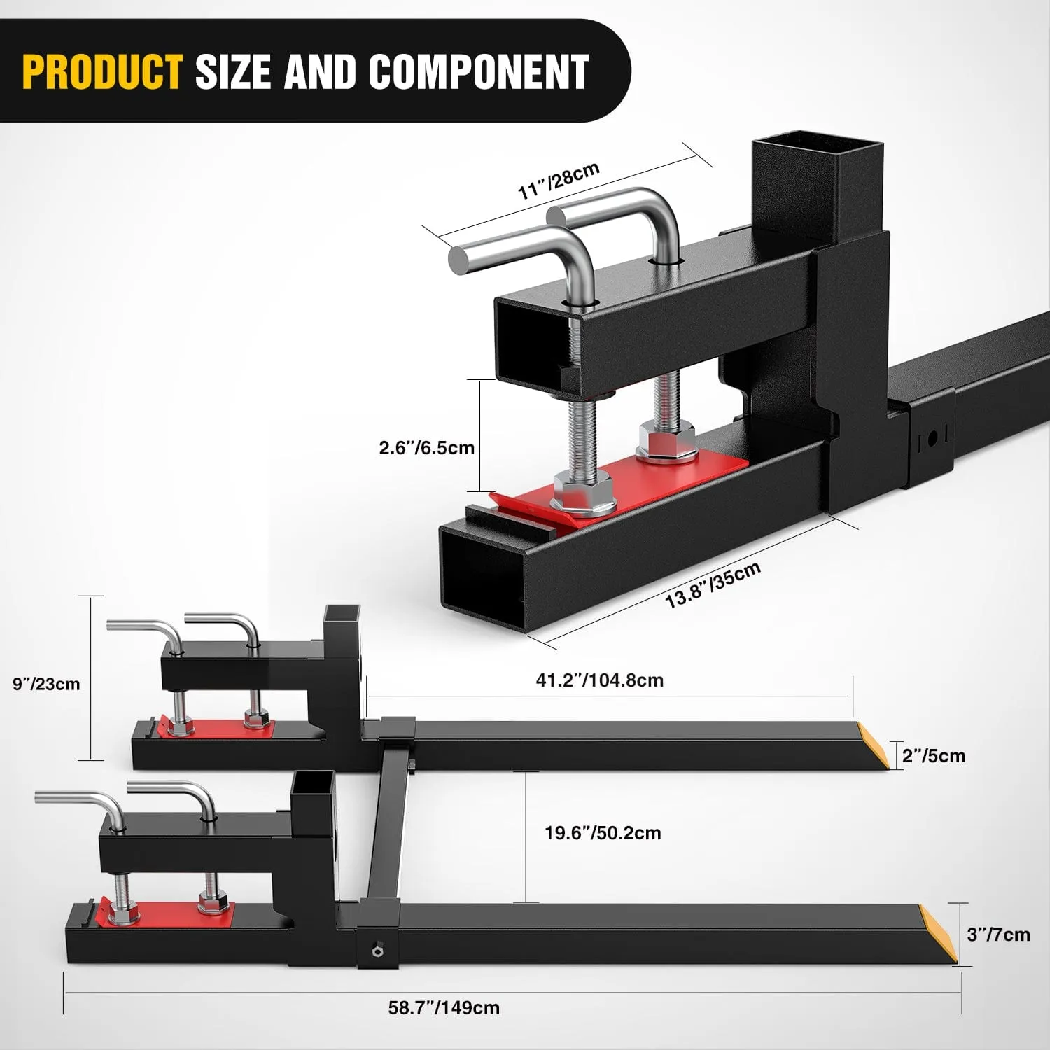 60Inch 4000lbs Clamp on Pallet Forks Heavy Duty Tractor Forks with Adjustable Stabilizer Bar