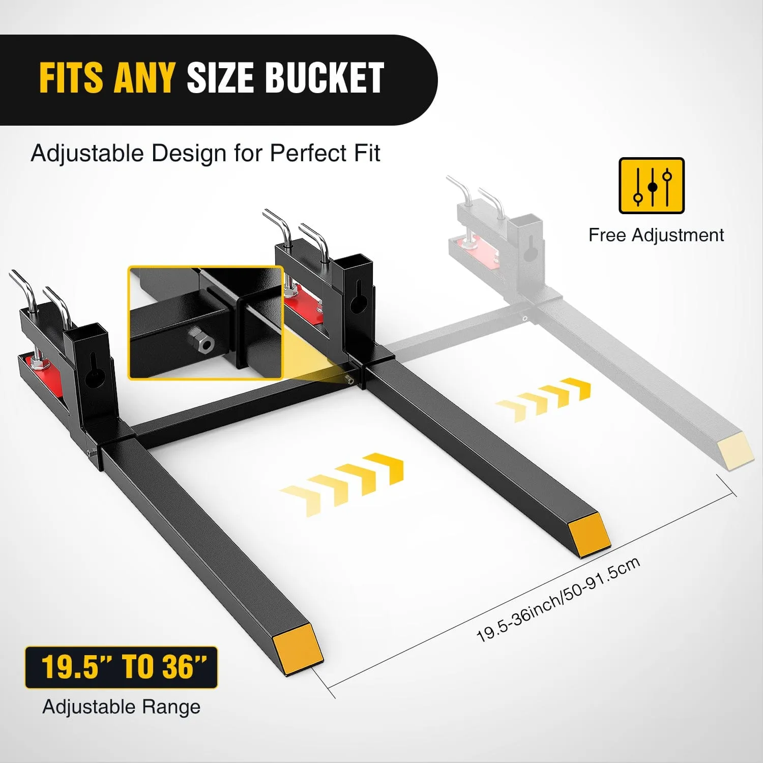 60Inch 4000lbs Clamp on Pallet Forks Heavy Duty Tractor Forks with Adjustable Stabilizer Bar