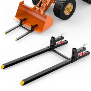 60Inch 4000lbs Clamp on Pallet Forks Heavy Duty Tractor Forks with Adjustable Stabilizer Bar