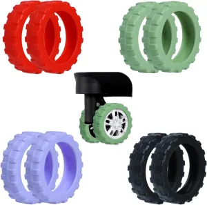 8 - Piece Luggage Wheel Covers - Silicone Quiet Suitcase Wheel Protective Covers for Spinner Wheel, Essential Travel Accessories, 4 Colors, Each Color 2PCS (Red, Green, Black, Purple)