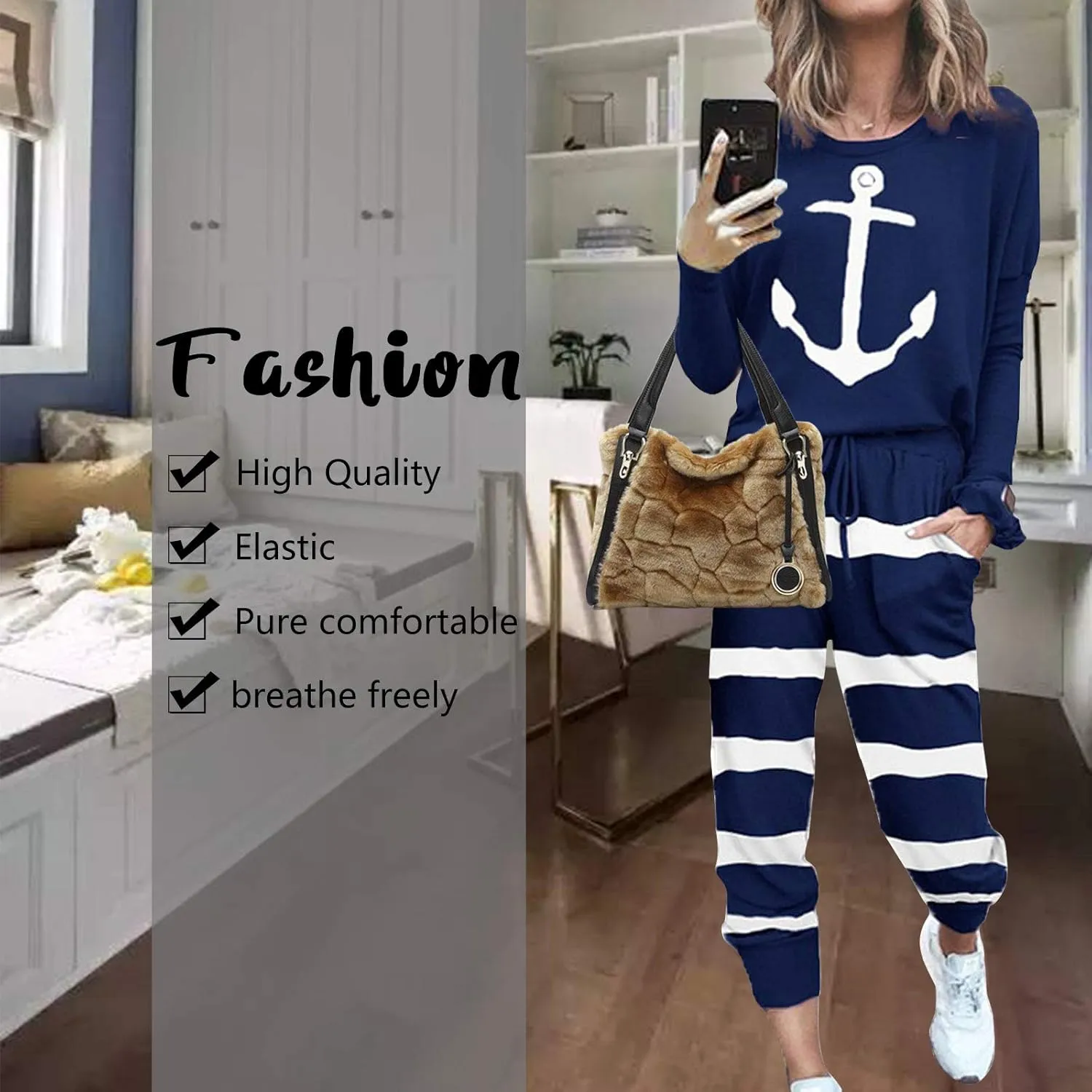 ACOSAP Women Casual Outfit Solid 2 Piece Outfit Long Sleeve Crewneck Pullover Tops and Long Pants Sweatsuits Tracksuits