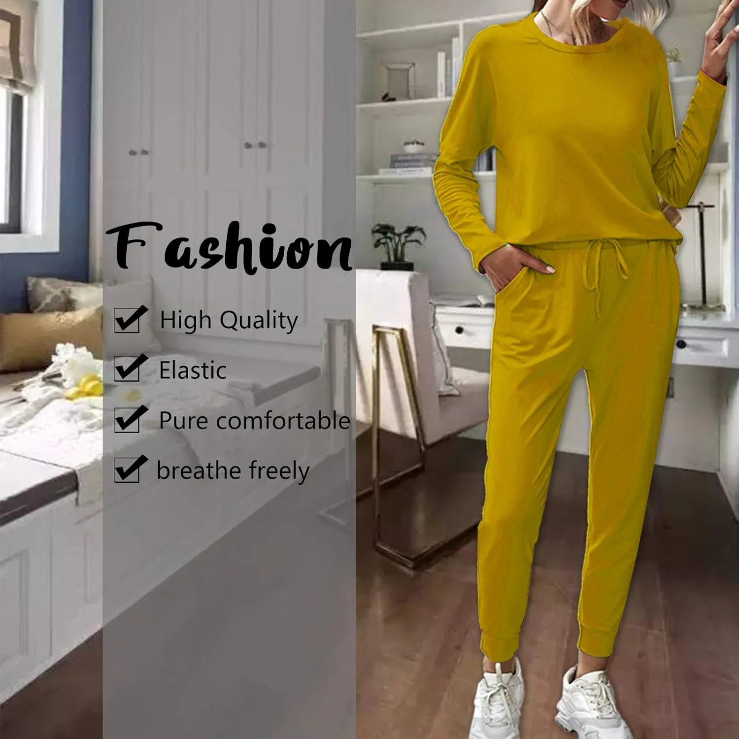 ACOSAP Women Casual Outfit Solid 2 Piece Outfit Long Sleeve Crewneck Pullover Tops and Long Pants Sweatsuits Tracksuits