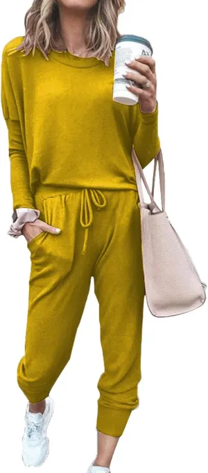 ACOSAP Women Casual Outfit Solid 2 Piece Outfit Long Sleeve Crewneck Pullover Tops and Long Pants Sweatsuits Tracksuits