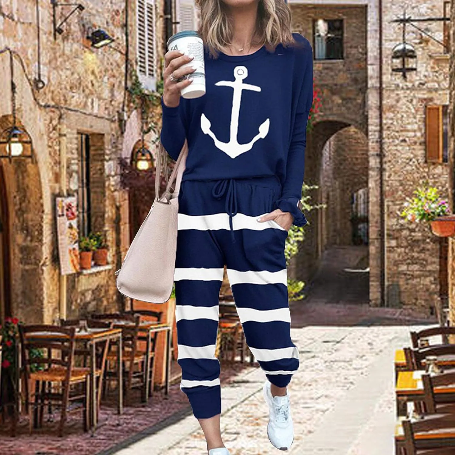 ACOSAP Women Casual Outfit Solid 2 Piece Outfit Long Sleeve Crewneck Pullover Tops and Long Pants Sweatsuits Tracksuits