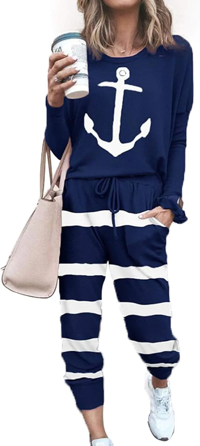ACOSAP Women Casual Outfit Solid 2 Piece Outfit Long Sleeve Crewneck Pullover Tops and Long Pants Sweatsuits Tracksuits