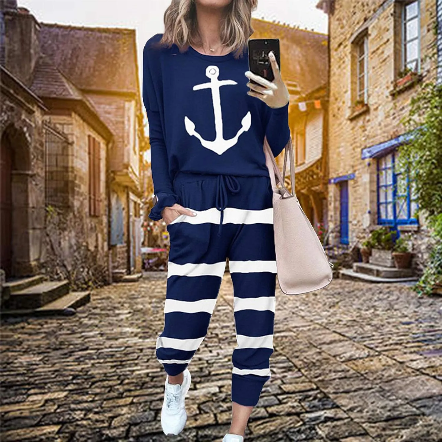 ACOSAP Women Casual Outfit Solid 2 Piece Outfit Long Sleeve Crewneck Pullover Tops and Long Pants Sweatsuits Tracksuits