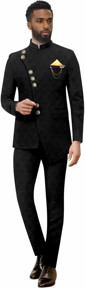 African Suits for Men Slim Fit Single Breasted Brooch Blazer and Pants Set Formal Suit Dashiki Outfits