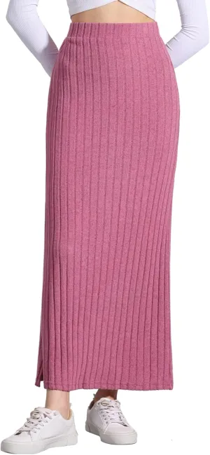 Allegra K High Waisted Long Skirt for Women's Slit Bodycon Knit Pencil Skirt