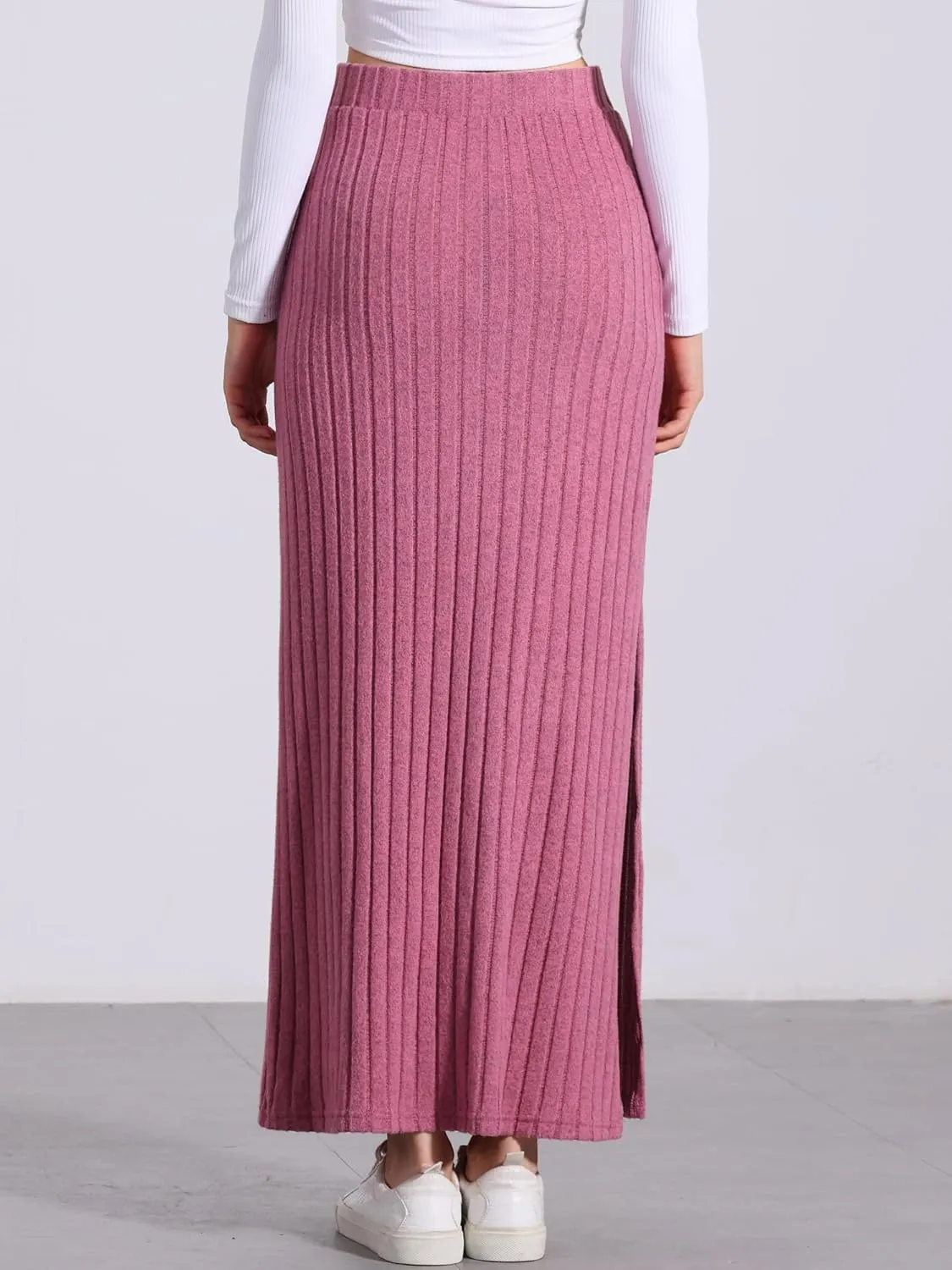 Allegra K High Waisted Long Skirt for Women's Slit Bodycon Knit Pencil Skirt