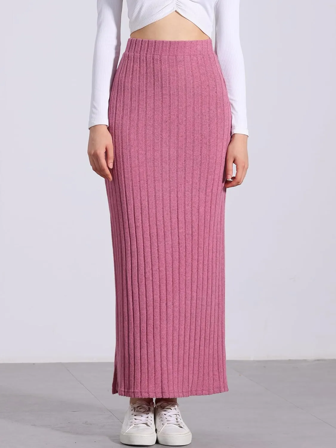 Allegra K High Waisted Long Skirt for Women's Slit Bodycon Knit Pencil Skirt