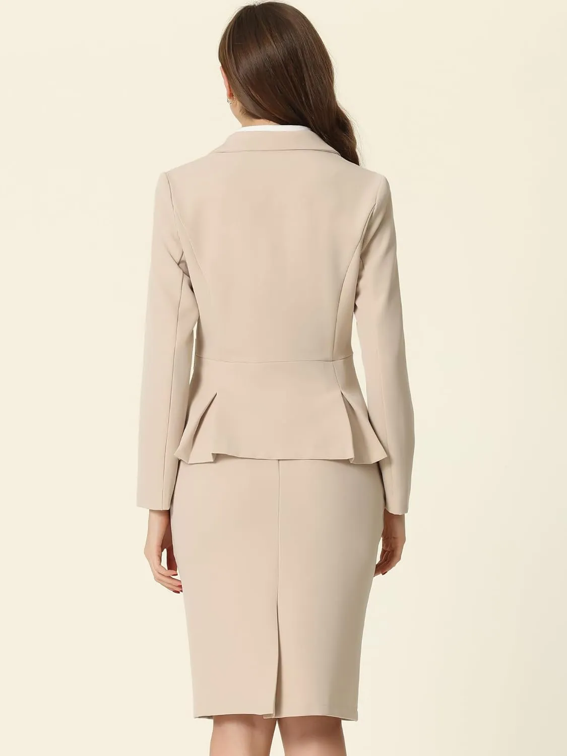Allegra K Skirt Suit Sets for Women's 2 Piece Formal Office Notched Lapel Peplum Jacket Blazer Pencil Skirts Set