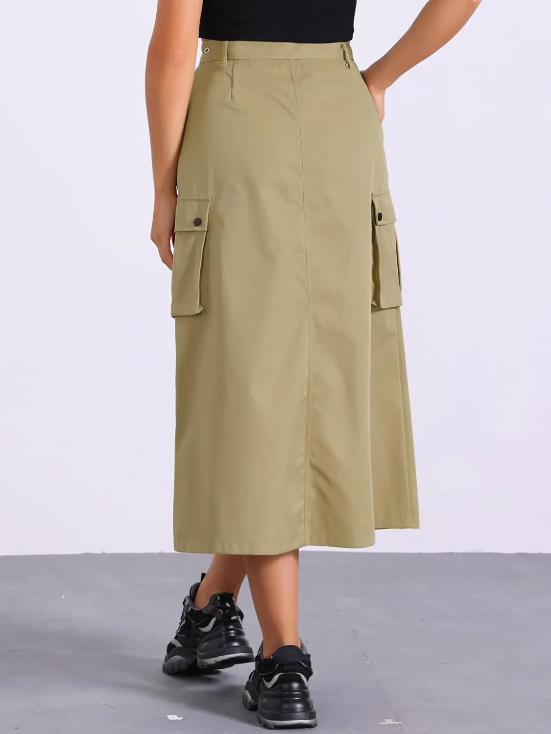 Allegra K Y2K Cargo Long Skirts for Women's Trendy Belt High Waisted Vintage Streetwear Skirt with Pockets