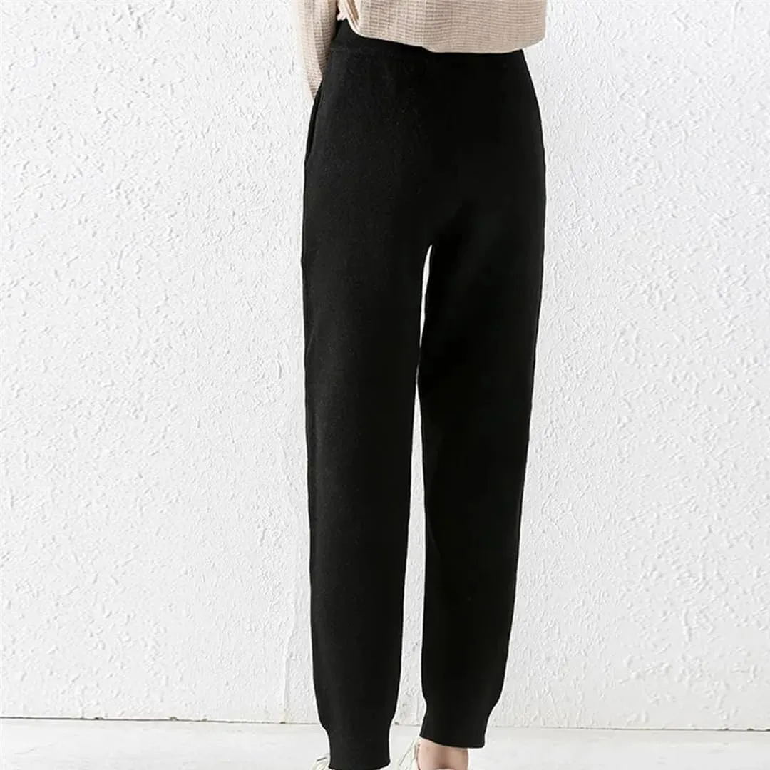 Alloaone Women's Autumn Cashmere Fashion Harem Pants Knitted Loose Leggings Wool Pants