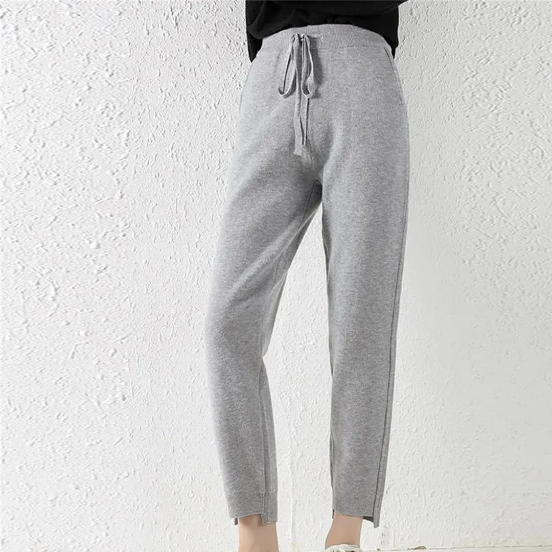Alloaone Women's Autumn Cashmere Fashion Harem Pants Knitted Loose Leggings Wool Pants