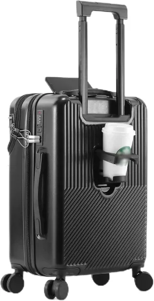 Aluminum Carry On Luggage 22x14x9 Airline Approved, 20 Inch Hard Shell Carry On Luggage, PC Hard Shell Suitcase with Spinner Wheels and USB Port, Silver Luggage for Business Travel (Black-1)