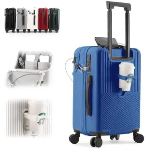 Aluminum Carry On Luggage 22x14x9 Airline Approved, 20 Inch Hard Shell Carry On Luggage, PC Hard Shell Suitcase with Spinner Wheels and USB Port, Silver Luggage for Business Travel (Blue-1)