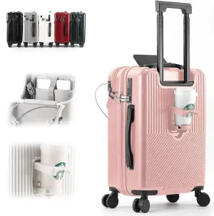 Aluminum Carry On Luggage 22x14x9 Airline Approved, 20 Inch Hard Shell Carry On Luggage, PC Hard Shell Suitcase with Spinner Wheels and USB Port, Silver Luggage for Business Travel (Pink-1)