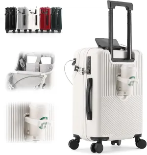 Aluminum Carry On Luggage 22x14x9 Airline Approved, 20 Inch Hard Shell Carry On Luggage, PC Hard Shell Suitcase with Spinner Wheels and USB Port, Silver Luggage for Business Travel (White-1)