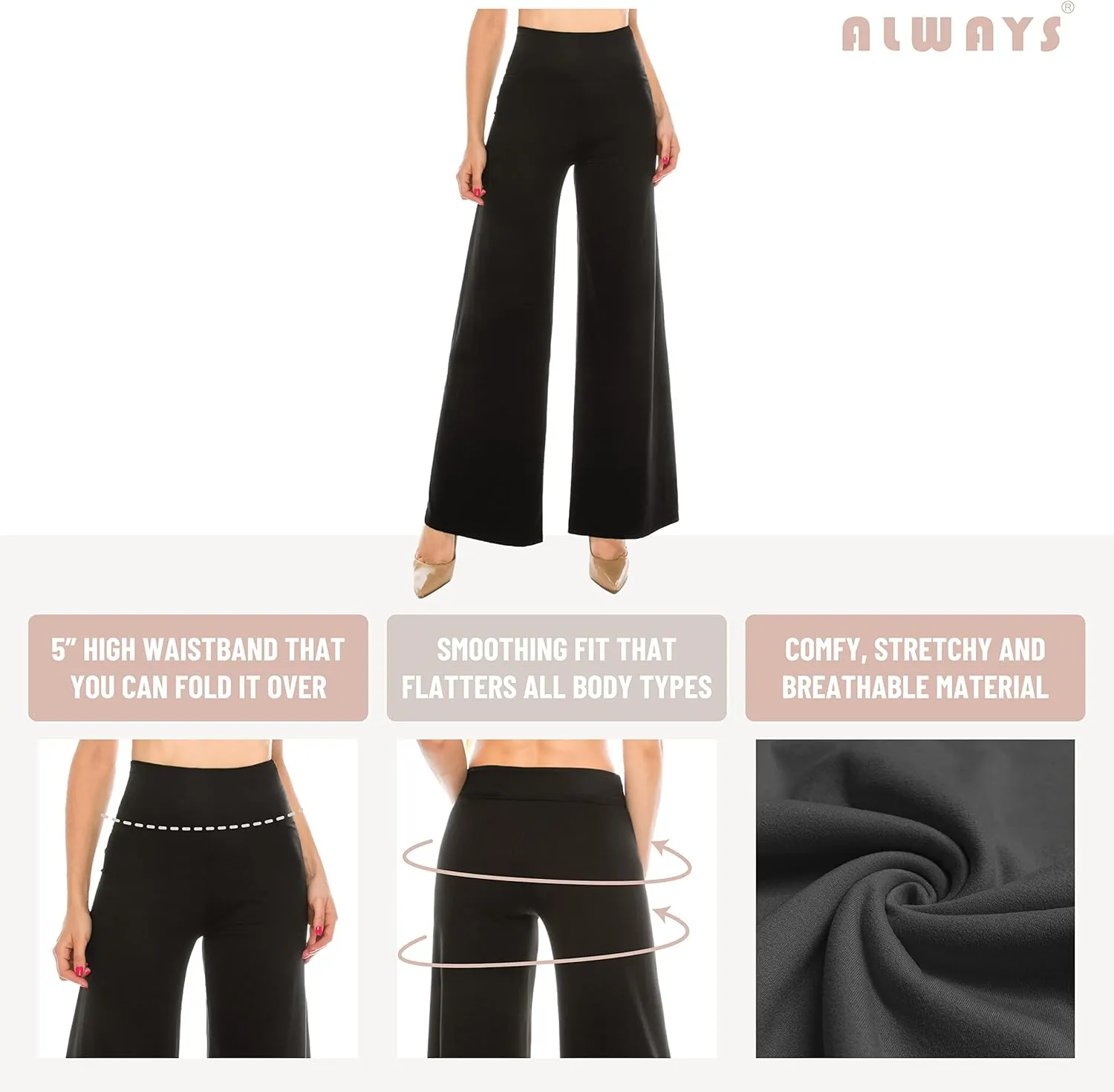ALWAYS Palazzo Pants for Women - Casual Flowy Wide Leg Lounge Pants