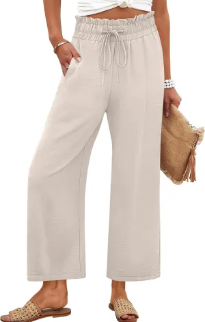 ANRABESS Women 2025 Summer Casual Flowy Loose High Waist Boho Wide Leg Cropped Palazzo Lounge Beach Vacation Pants Trousers