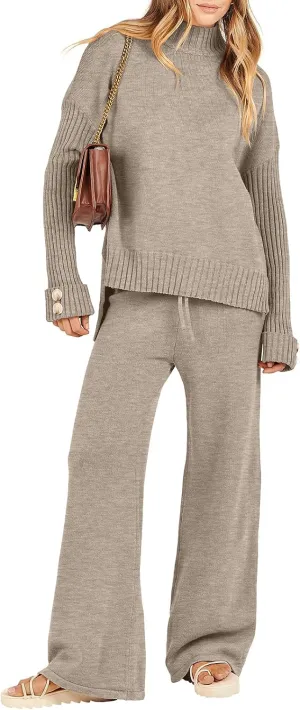 ANRABESS Women's 2 Piece Outfit Sweater Lounge Sets Long Sleeve Knit Pullover Wide Leg Pant Tracksuit Loungewear 2025 Fashion