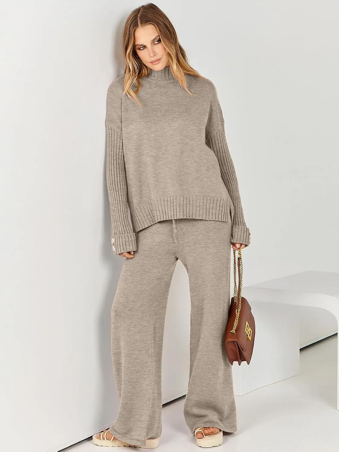 ANRABESS Women's 2 Piece Outfit Sweater Lounge Sets Long Sleeve Knit Pullover Wide Leg Pant Tracksuit Loungewear 2025 Fashion