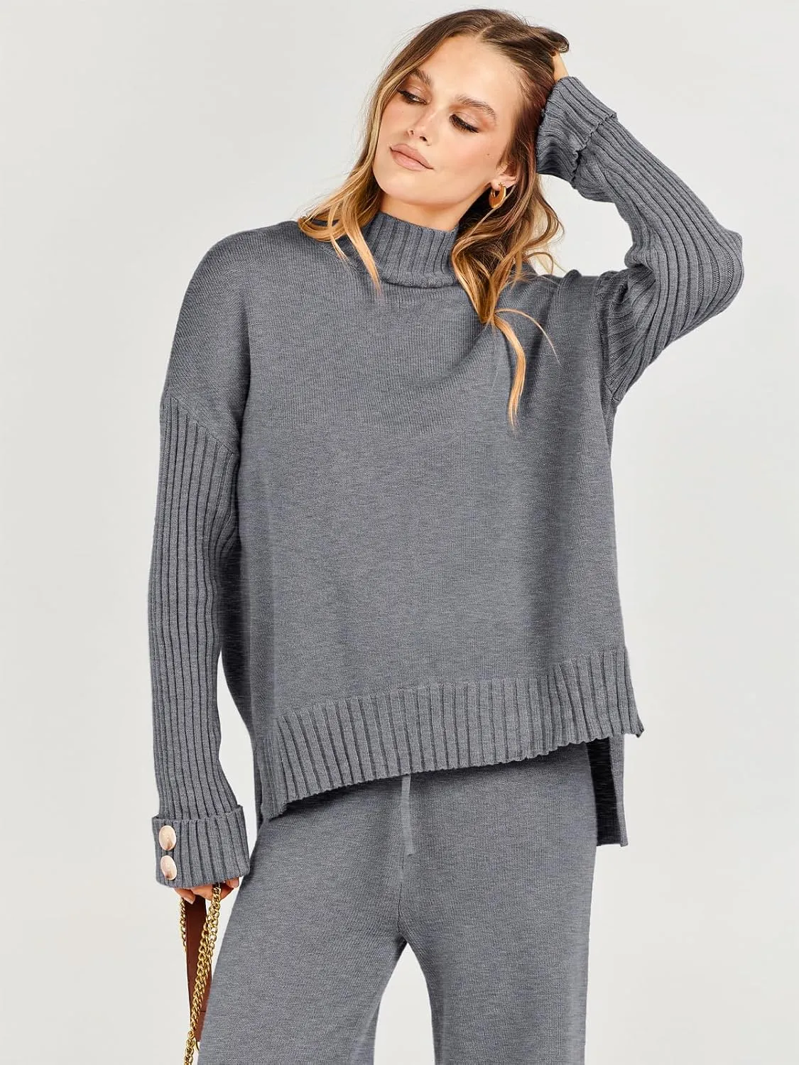 ANRABESS Women's 2 Piece Outfit Sweater Lounge Sets Long Sleeve Knit Pullover Wide Leg Pant Tracksuit Loungewear 2025 Fashion