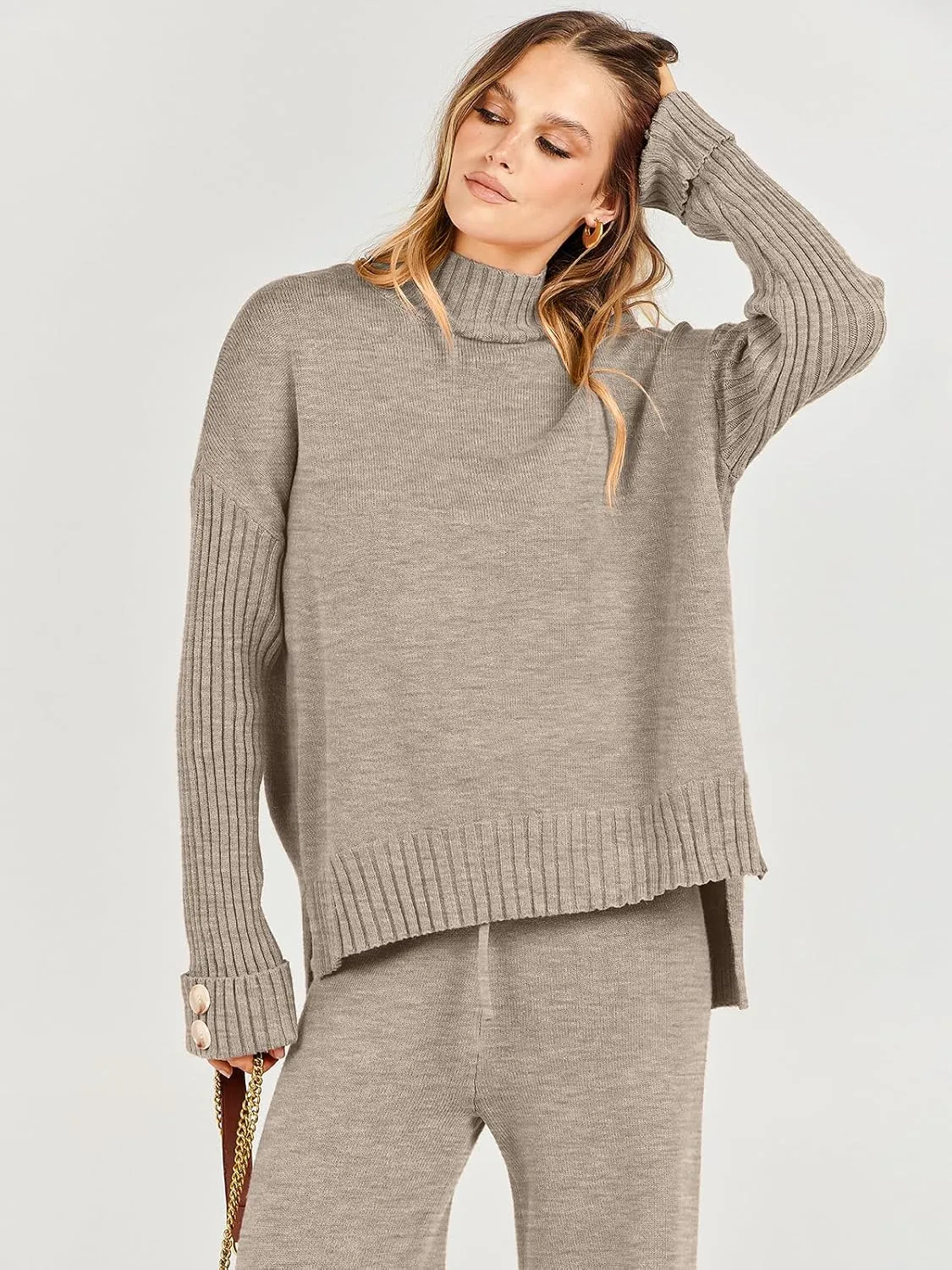 ANRABESS Women's 2 Piece Outfit Sweater Lounge Sets Long Sleeve Knit Pullover Wide Leg Pant Tracksuit Loungewear 2025 Fashion