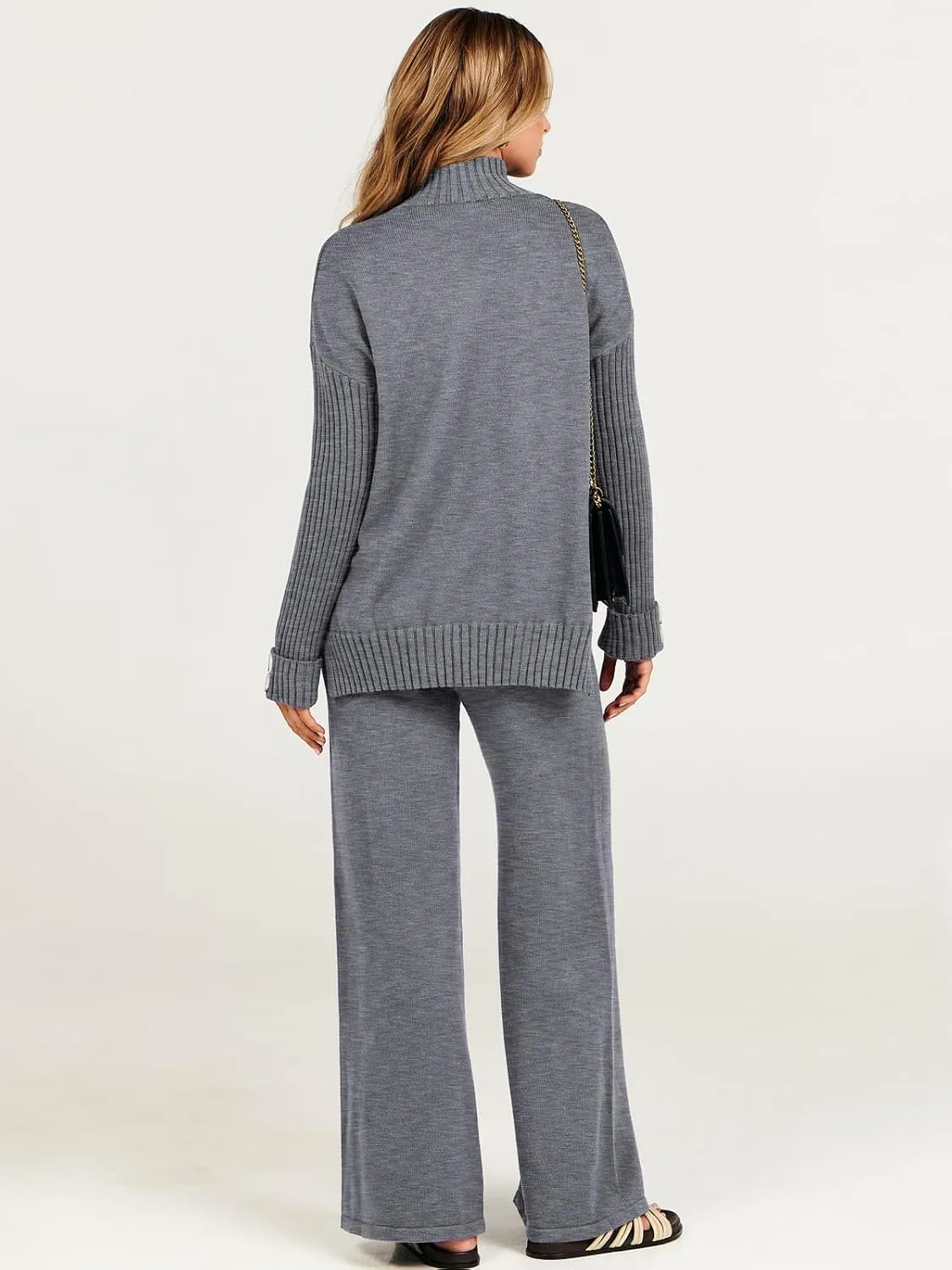 ANRABESS Women's 2 Piece Outfit Sweater Lounge Sets Long Sleeve Knit Pullover Wide Leg Pant Tracksuit Loungewear 2025 Fashion