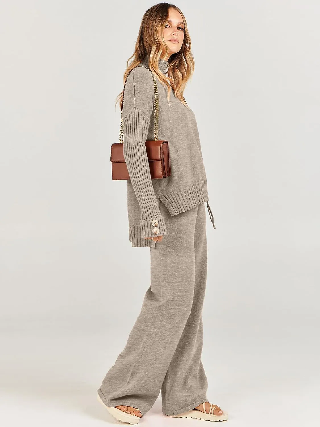 ANRABESS Women's 2 Piece Outfit Sweater Lounge Sets Long Sleeve Knit Pullover Wide Leg Pant Tracksuit Loungewear 2025 Fashion