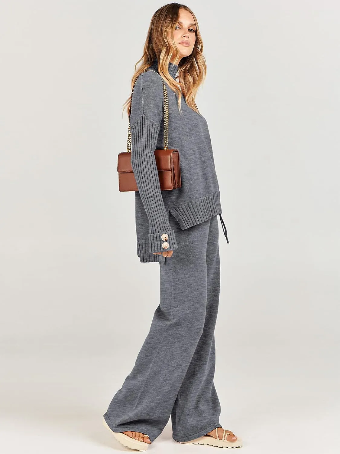 ANRABESS Women's 2 Piece Outfit Sweater Lounge Sets Long Sleeve Knit Pullover Wide Leg Pant Tracksuit Loungewear 2025 Fashion