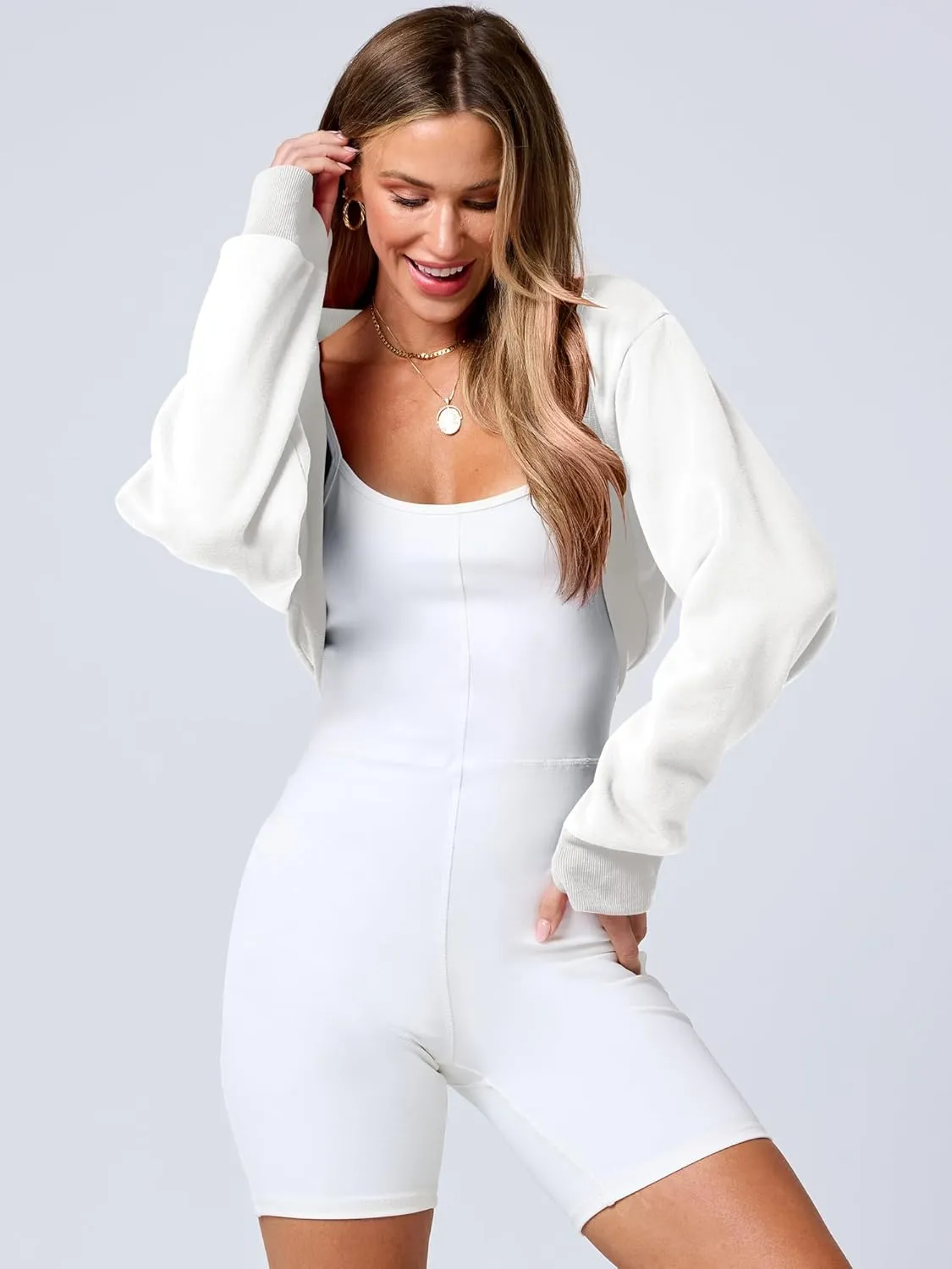 ANRABESS Womens Cropped Sweatshirt Long Sleeve Bolero Cardigan Open Front Shrug Workout Thumb Hole Y2K Tops Preppy Clothes