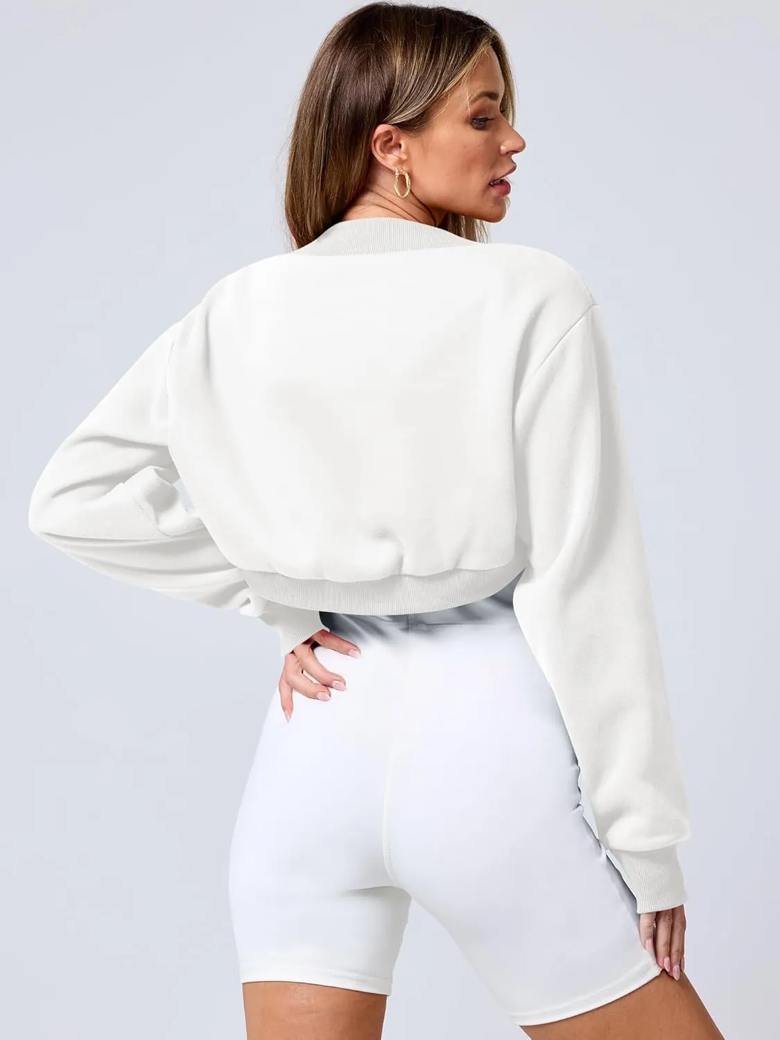 ANRABESS Womens Cropped Sweatshirt Long Sleeve Bolero Cardigan Open Front Shrug Workout Thumb Hole Y2K Tops Preppy Clothes