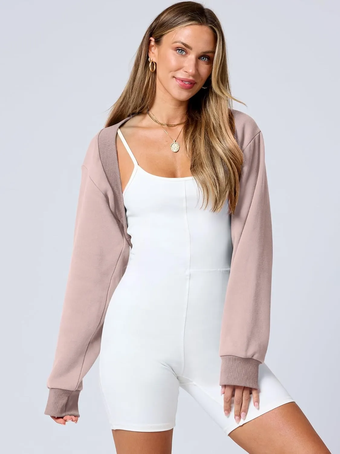 ANRABESS Womens Cropped Sweatshirt Long Sleeve Bolero Cardigan Open Front Shrug Workout Thumb Hole Y2K Tops Preppy Clothes