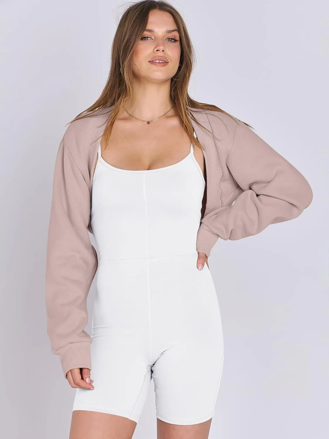 ANRABESS Womens Cropped Sweatshirt Long Sleeve Bolero Cardigan Open Front Shrug Workout Thumb Hole Y2K Tops Preppy Clothes
